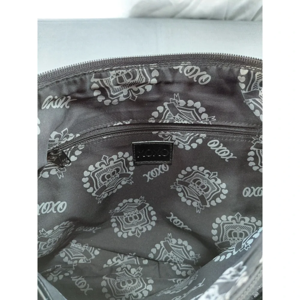 XOXO Hobo Shoulder Bag Black Silver Monogram Faux‎ Patent Leather Biker Goth